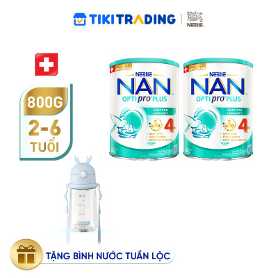 [Tặng Bình nước tuần lộc] Bộ 2 lon Sữa bột Nestlé NAN OPTIPRO PLUS 4 800g/lon với 5HMO Giúp tiêu hóa tốt + Tăng cường đề kháng - Bé 2-6 tuổi