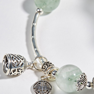 Vòng Thạch Anh Xanh Phối Charm Chuông Bạc (8mm)