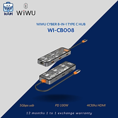 HUB mở rộng hàng chính hãng WIWU Cyber Type C 8-in-1 Wi-CB008: Thiết kế trong suốt, đầy đủ cổng kết nối cho mọi tác vụ