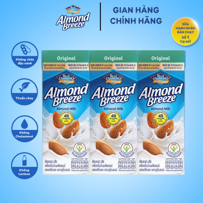 Blue Diamond - Thùng Sữa Hạt Hạnh Nhân ALMOND BREEZE Nguyên Chất 180ml x 24 hộp