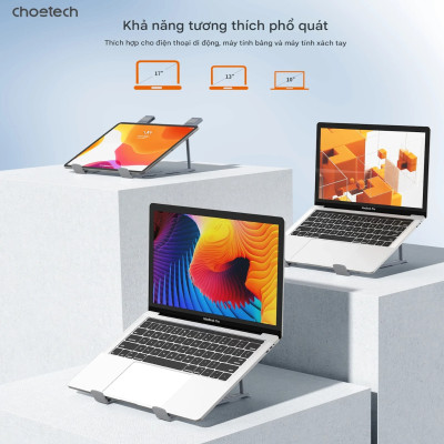 Giá đỡ laptop tản nhiệt gấp gọn Choetech H055 cho máy từ 9 đến 17 inch (Hàng chính hãng)