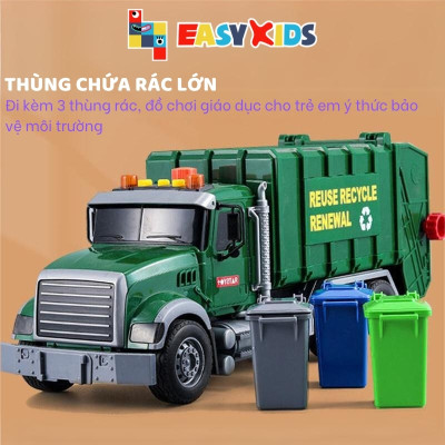 Xe Rác Đồ Chơi, Xe Chở Rác Đổ Rác Cỡ Lớn Cho Bé Có Đèn Nhạc