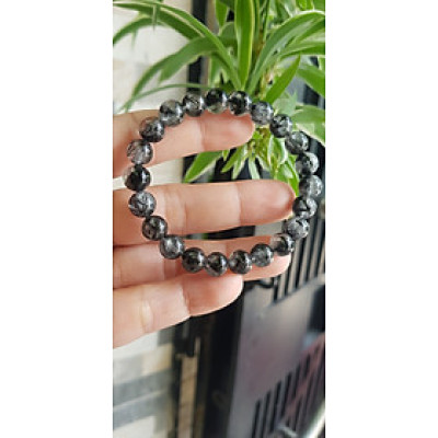 Vòng tay thạch anh tóc đen tự nhiên nữ size hạt 8mm màu đen trắng bóng đẹp hợp mệnh thủy mệnh Mộc đeo đẹp may mắn hợp mệnh tuổi tốt sức khỏe công việc  ạ