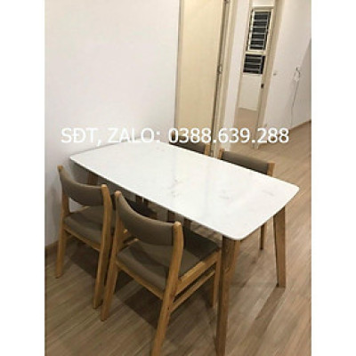 Bộ bàn ăn benla mặt đá 1m4 + 4 ghế benla màu tự nhiên  Thương hiệu Nội Thất Bình Long 