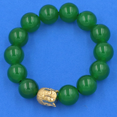 Vòng đeo tay Thạch Anh Xanh Lá 14 ly cẩn hạt Phật A Di Đà inox vàng VTAXLNLV14 - hợp mệnh Hỏa, mệnh Mộc