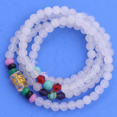 Vòng chuỗi 108 hạt đá thạch anh trắng charm lục tự chân ngôn - hạt 8 ly ( size lớn ), vòng chuỗi niệm Phật, vòng chuỗi đeo tay
