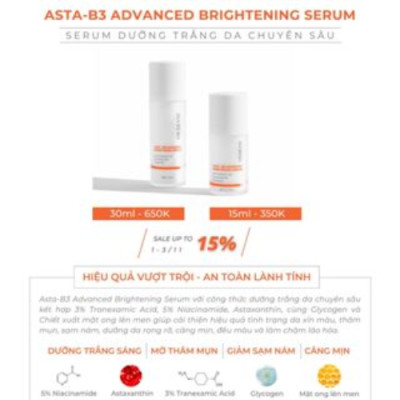 Tinh chất dưỡng trắng da chuyên sâu Orobanc asta B3 advanced B serum sáng da 30mL