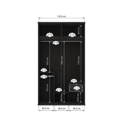 Tủ̉ quần áo cửa lùa 2 cánh BÌNH LONG gỗ công nghiệp cao cấp, phối màu nâu đen hiện đại