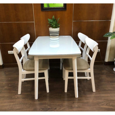 Bộ bàn ăn mango trắng 1m2 + 4 ghế mango  Thương hiệu Nội Thất Bình Long 