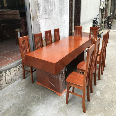 Bàn Ăn Đóng Hộp 10 Ghế Đục Chữ Thọ Cân Gỗ Hương Đá