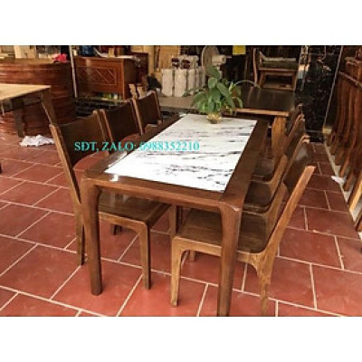 bàn ghế ăn gỗ sồi 80x1m6 gồm 6 ghế phun màu óc chó