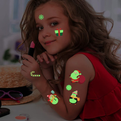 Set 10 Tờ Hình Xăm Sáng Dạ Quang Giáng Sinh Noel Cây Thông Ông Già Noel Người Tuyết Tất Vớ Tuần Lộc Legaxi