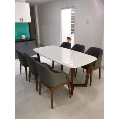 Bộ Bàn Ăn Mặt Đá 6 Ghế Grace Khung Gỗ Sồi Hiện Đại