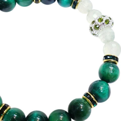 Vòng Tay Mệnh Mộc, Hỏa Đá Mắt Hổ Và Thạch Anh Tóc Xanh Laliz CM.05