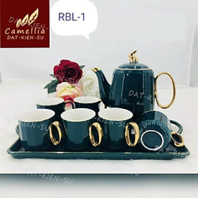 Bộ ấm chén sứ xanh Cổ vịt kèm khay RBL-1