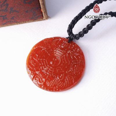 Mặt dây chuyền long phụng tọa đồ đá mã não đỏ 47x7mm mệnh hỏa, thổ - Ngọc Quý Gemstones