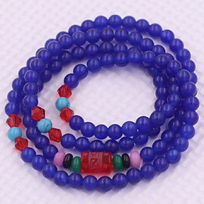 Vòng chuỗi 108 hạt đá thạch anh xanh dương charm lục tự kim ngôn - hạt 8 ly ( size lớn ), vòng chuỗi niệm Phật, vòng chuỗi đeo tay