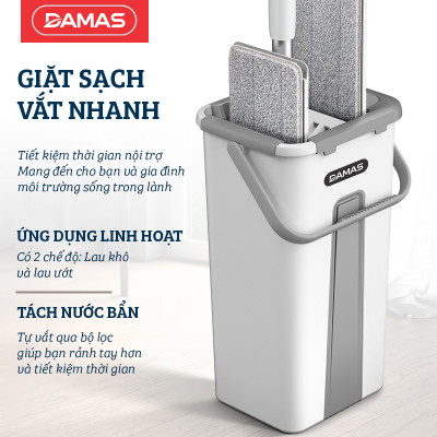 Bộ Cây Lau Nhà Tự Vắt Thông Minh , Chổi Lau Nhà Xoay 360 Độ , Dễ Dàng Len Lỏi Làm Sạch Những Góc Khuất, Thùng Chứa Nước Thiết Kế 2 Ngăn Riêng Biệt Tích Hợp Lược Gỡ Rối Giúp Giặt Sạch Và Vắt Khô Bông Lau Nhanh Chóng Mà Không Cần Tiếp Xúc - DAMAS Magic G130