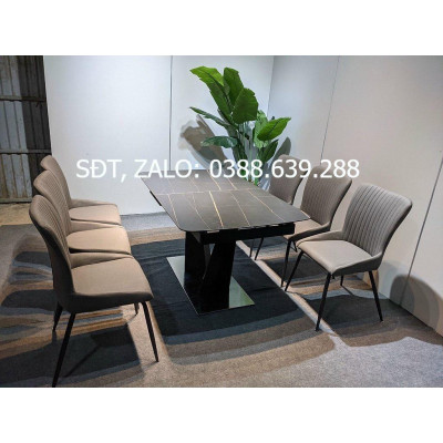 Bàn ăn mặt đá phiến thông minh kéo dài kết hợp ghế Sheraton