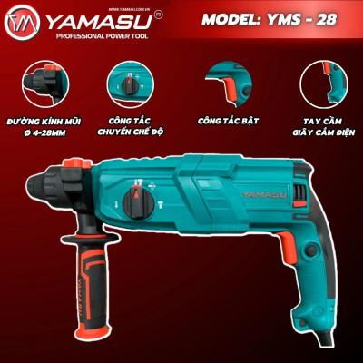 MÁY KHOAN BÊ TÔNG 3 CHỨC NĂNG 900W 28MM YMS-28 YAMASU - HÀNG CHÍNH HÃNG