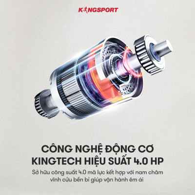 Máy chạy bộ KINGSPORT KS-2059 New nâng dốc tự động 18%, tốc độ tối đa 18km/h, kèm đai massage và thanh gập bụng, cân nặng phù hợp từ dưới 80-85kg