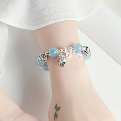 Vòng tay đá aquamarine phối charm mèo bạc size hạt 12mm mệnh thủy, mộc - Ngọc Quý Gemstones