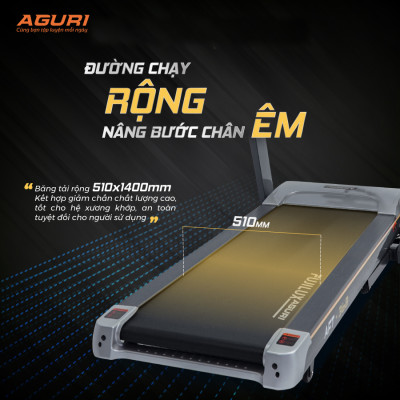 Máy chạy bộ tại nhà AGURI AFT-368 cấu hình vượt trội, tốc độ tối đa 20km/h, độ dốc lên tới 18%, màn hình LED 7 cửa sổ