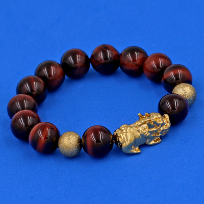 Vòng tay chuỗi hạt đá mắt hổ đỏ đen 12 ly cẩn tỳ hưu TH83