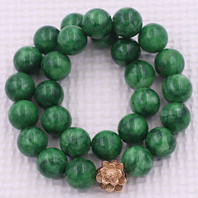 [Mệnh Mộc, Hỏa] Vòng Chuỗi Niệm Phật Đá Cẩm Thạch Sơn Thủy 14 Ly 27 Hạt Charm Hoa Sen Inox, Vòng Chuỗi Phật Giáo, Chuỗi Niệm Phật Hạt To - Phong Thủy 868