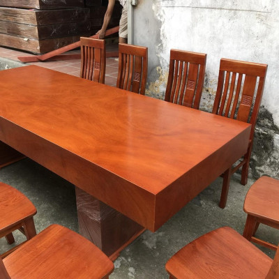 Bàn Ăn Đóng Hộp 10 Ghế Đục Chữ Thọ Cân Gỗ Hương Đá