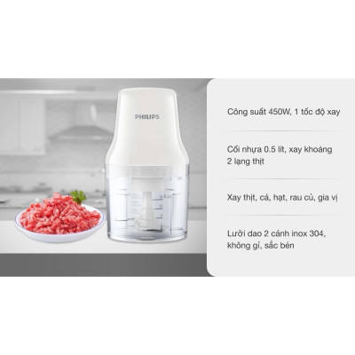 Máy xay thịt, rau củ gia vị Philips HR1393, công suất 450W, bảo hành 2 năm | Hàng chính hãng