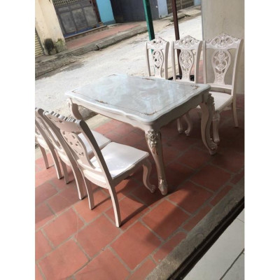 Bàn ghế ăn tân cổ điển nhập khẩu 6 ghế vs bàn đá