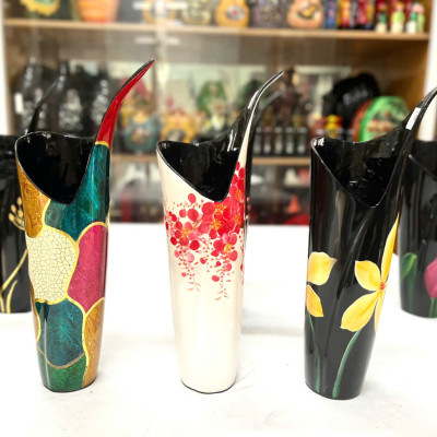 Bình hoa sơn mài cao cấp Thanh Bình Lê - Bình miệng kiểu chữ V, size 37x16 cm dùng cắm hoa, trang trí, quà tặng ý nghĩa