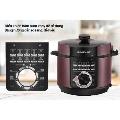 Nồi áp suất điện đa năng Sunhouse SHD1657, Công suất 1000W, Dung tích 6 lít, Van xả chống bỏng, Bảo hành 12 tháng, Hàng chính hãng