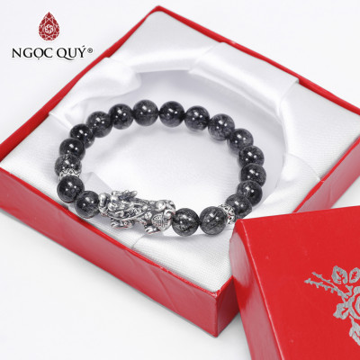 Vòng tay đá thạch anh tóc đen phối tỳ hưu bạc thái size hạt 8mm mệnh thủy, mộc - Ngọc Quý Gemstones