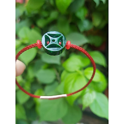 Vòng đeo tay may mắn charm Đồng Tiền Xanh Tài Lộc  Chất liệu đá cẩm thạch xanh đậm tự nhiên  Vòng charm đồng tiền dây Đỏ may mắn nữ đeo xinh đẹp may mắn ạ
