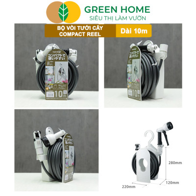 Bộ Ống Tưới Takagi Compact Reel GreenHone, Dài 10m, Treo Tường, Thiết Kế Gọn Nhẹ, Đa Năng Từ Nhật Bản