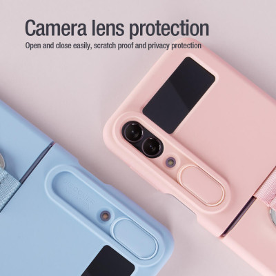 Ốp lưng iRing chống sốc silicon cho Samsung Galaxy Z Flip 4 có nắp đậy bảo vệ Camera hiệu Nillkin Camshield Silky Silicon Case - chống sốc cực tốt, chất liệu cao cấp, trang bị iring đeo tay chống rơi rớt - Hàng nhập khẩu