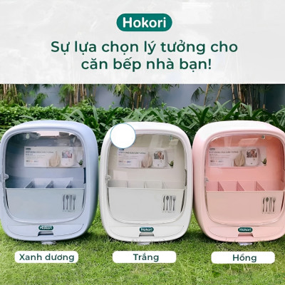 Hộp đựng đũa thìa dán tường Hokori Việt Nhật có nắp đậy hít từ - 4 ngăn 