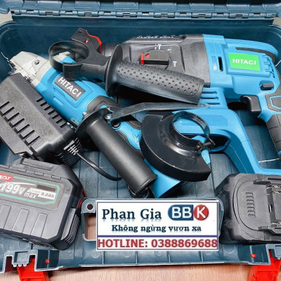 Bộ Combo 2 Máy Gồm Máy Khoan Đục Bê Tông Và Máy Cắt, Máy Mài Cầm Tay Dùng Pin 15 Cell 199V Lõi Đồng - Động Cơ Không Than (Bảo Hành 1 Năm)