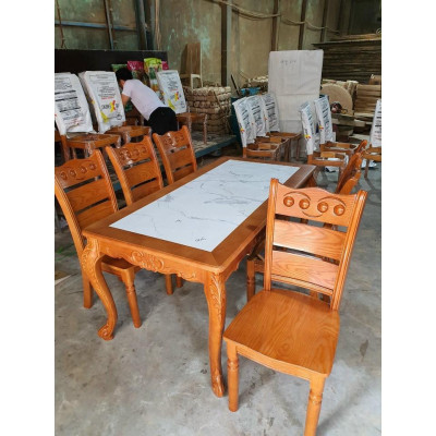 Bàn ăn mặt đá gỗ sồi nga kiểu tân cổ điển