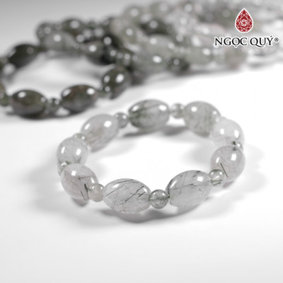 Vòng tay đá thạch anh tóc xanh 10x14mm mệnh hỏa, mộc - Ngọc Quý Gemstones