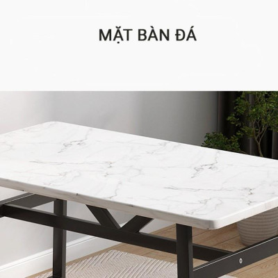 Bàn ăn gỗ 1m4 lắp ghép mặt đá, Bàn phòng bếp chân kim loại cao cấp