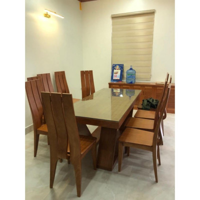 Bộ Bàn Ghế Ăn Bàn Chân Chéo Gỗ Tự Nhiên Cao Cấp (Gỗ Óc Chó, Gỗ Gõ Đỏ, Gỗ Mun)