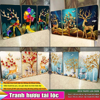 Bộ tranh treo tường 3 tấm trang trí phòng khách, phòng ngủ phong cách mỹ thuật hiện đại chất liệu cán pvc gương:4419L15S