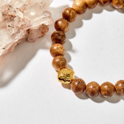 Vòng Tay Trầm Hương Charm Bạc 925 Như Ý Mạ Vàng