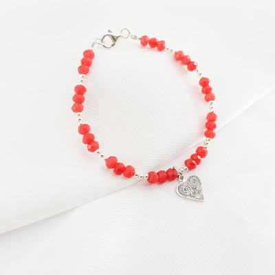 Vòng tay mệnh hỏa, thổ đá Agate mix charm trái tim