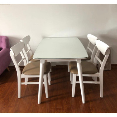 Bộ bàn ăn mango trắng 1m2 + 4 ghế mango  Thương hiệu Nội Thất Bình Long 