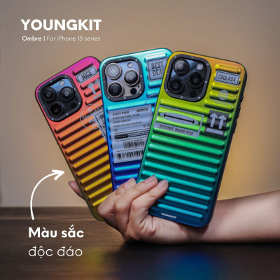 Ốp lưng chống sốc cho iPhone 15 Pro Max / 15 Pro / 14 Pro Max hiệu HOTCASE Youngkit Gradient phối màu cá tính chống sốc va đập, túi khí tản lực - Hàng nhập khẩu