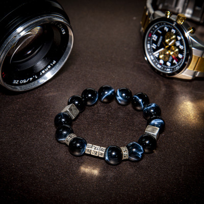 Vòng phong thủy nam Mắt chim ưng thiên nhiên  VIP mix bạc VN011